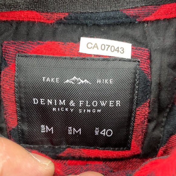 Denim & Flower Shirt Men Medium M Red Black Lumberjack Checkered Button Down - Picture 5 of 10